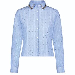 The Noli Shop JOSEFINA CRYSTAL BUTTON UP - BLUE STRIPE